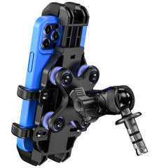 VAZESWIN motorcycle fork stem mount securely holding phone on the road