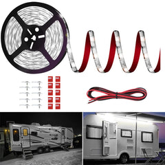 Vbakor RV Awning Lights 13ft strip creating bright exterior ambiance for camping