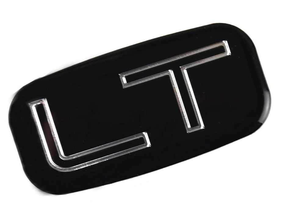 Vdficar Chevy LT emblem chrome black, 3D design adds subtle chrome accents.