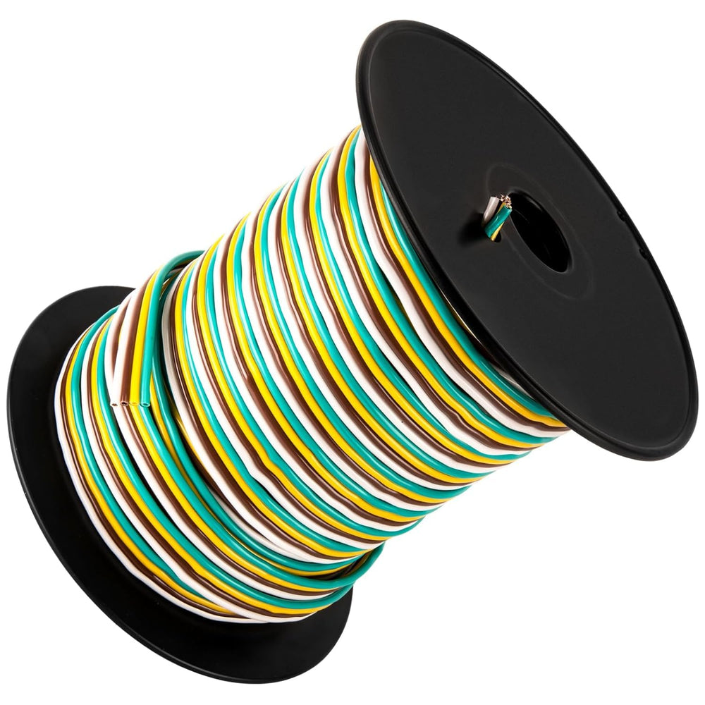 VECKYJL 14G 4-Way trailer wire in green yellow brown white for reliable lighting.