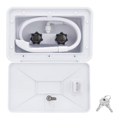 VECKYJL RV outside shower box mounted on exterior for convenient rinsing after outdoor adventures