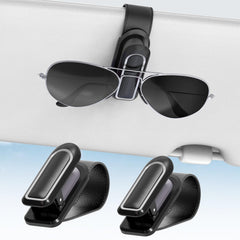 Veharvim sunglass holder clip shown for one-handed use on a car visor