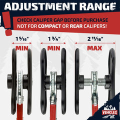 Vehiclex brake caliper compression tool full-range handle supports work from any angle.