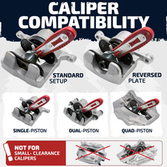Vehiclex brake caliper compression tool rib-reinforced plates resist flex for safe caliper work.