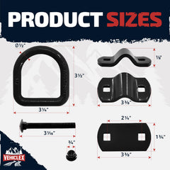 Vehiclex heavy-duty D-rings ideal for securing motorcycles, ATVs, and equipment.