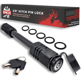 Vehiclex trailer hitch pin lock front view highlighting secure 2-inch receiver compatibility.