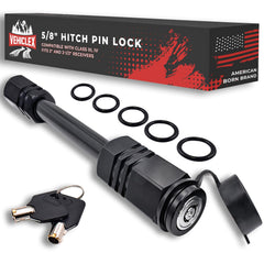 Vehiclex trailer hitch pin lock front view highlighting secure 2-inch receiver compatibility.