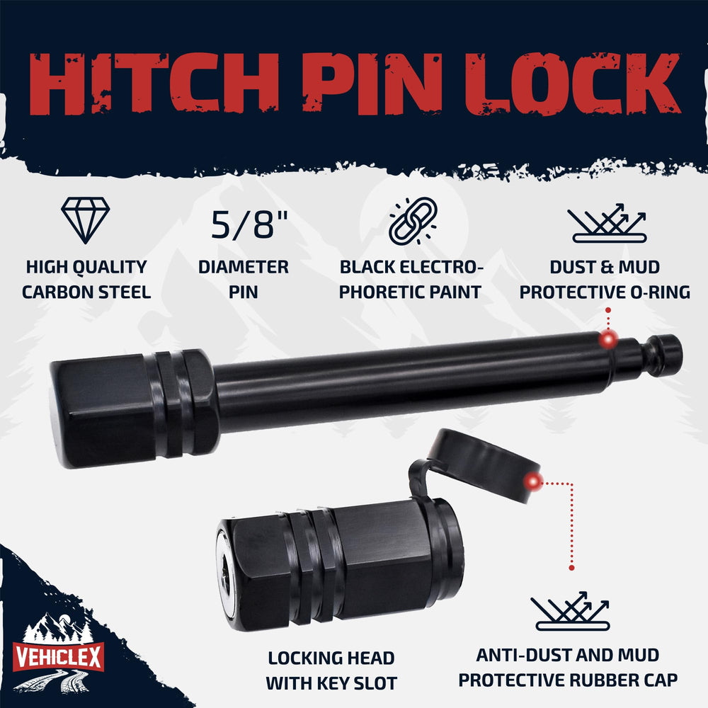 Vehiclex trailer hitch pin lock key slot closeup emphasizing tubular key security.