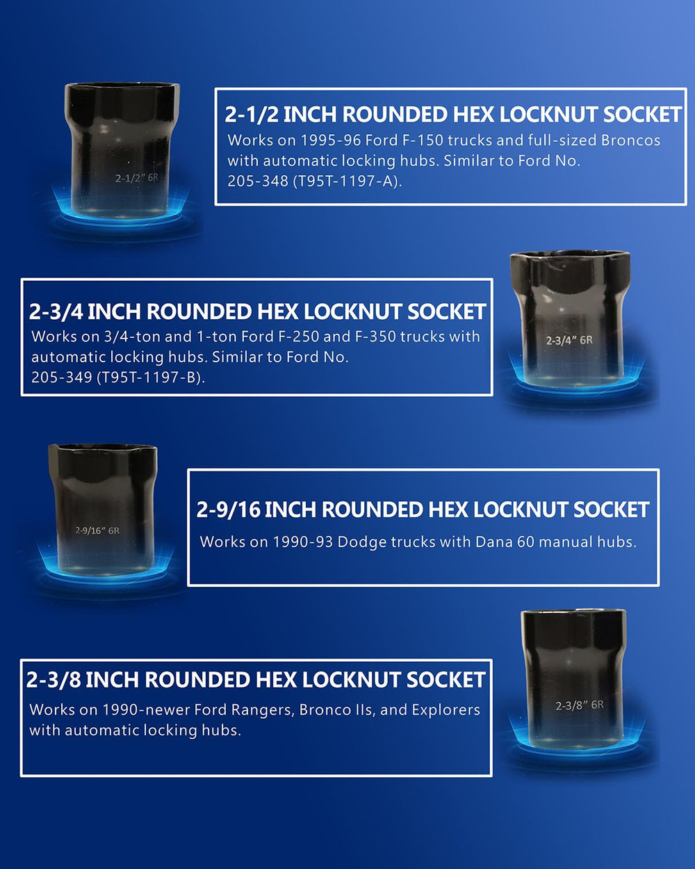 VEHIRETL 2-3-8-inch rounded hex locknut socket designed for automatic hub maintenance