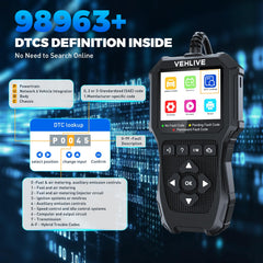 VEHLIVE V880 16-pin OBDII connector supports broad vehicle compatibility.