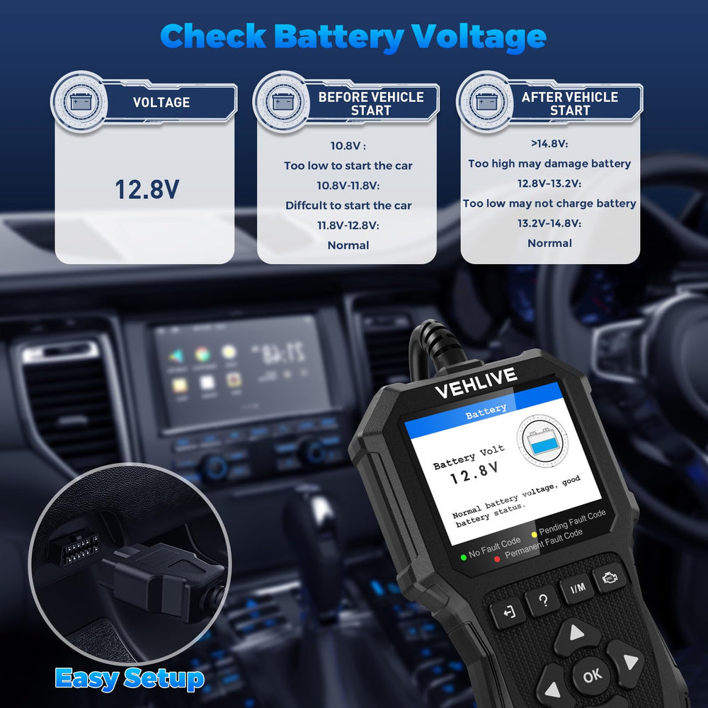 VEHLIVE V880 I/M readiness indicator helps verify emissions readiness.
