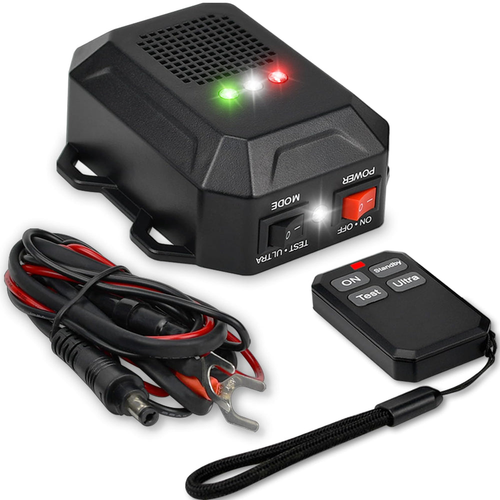 Vekibee ultrasonic rodent deterrent mounted in engine bay protecting electrical components