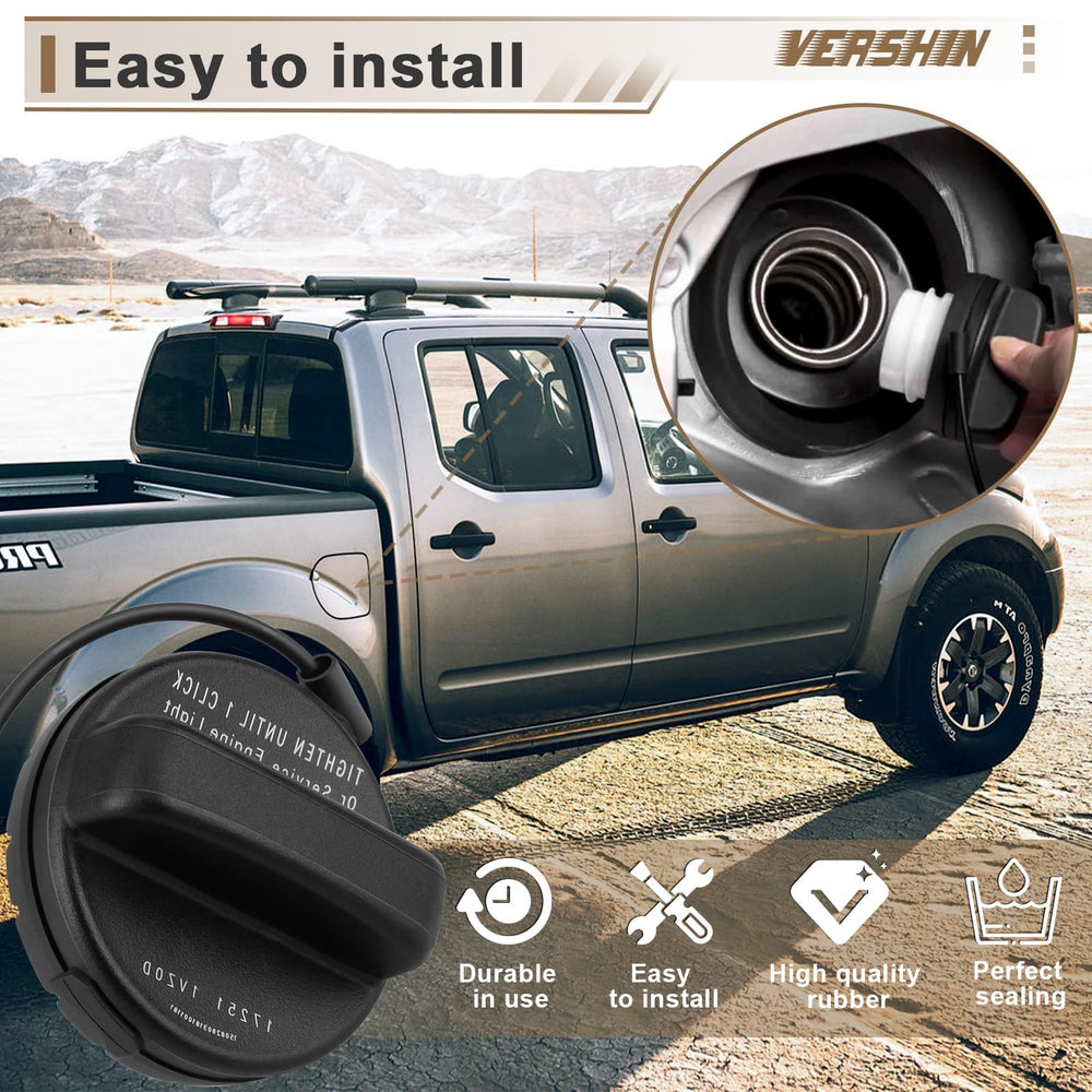 Visual of Vershin gas cap locking buckles for versatile model installation.