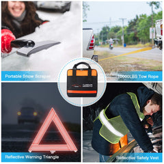 Vetoos emergency blanket and safety hammer provide warmth and crisis signaling options.