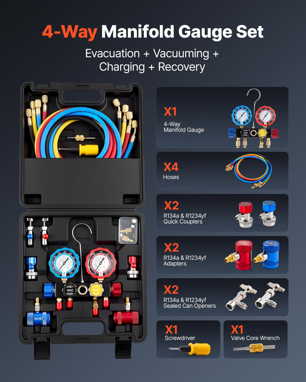 VEVOR AC manifold gauge set 5ft hoses improve access during service.