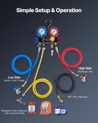 VEVOR AC manifold gauge set brass connectors improve seal integrity.