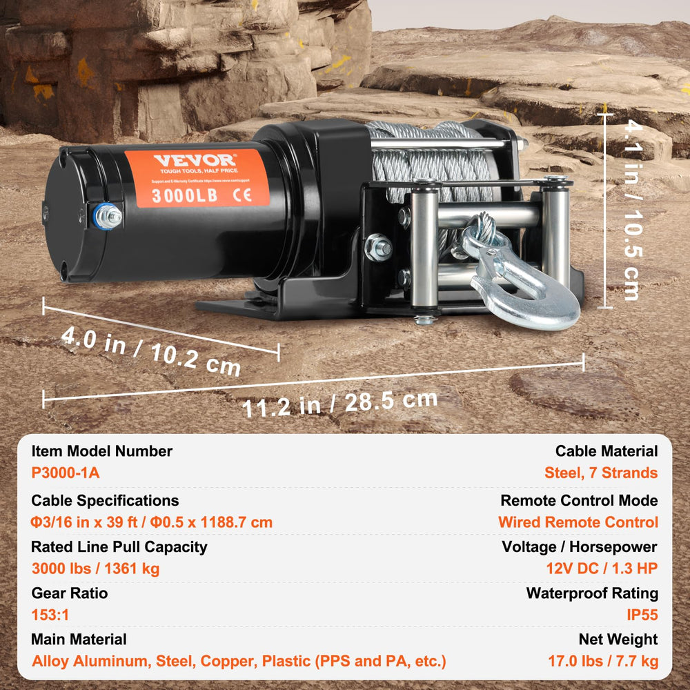 VEVOR ATV winch red-marked cable improves visibility under load