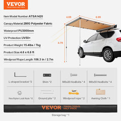 VEVOR wind ropes securing the awning in wind