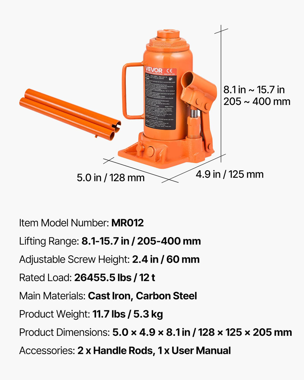 VEVOR bottle jack solid saddle stabilizes heavy loads securely