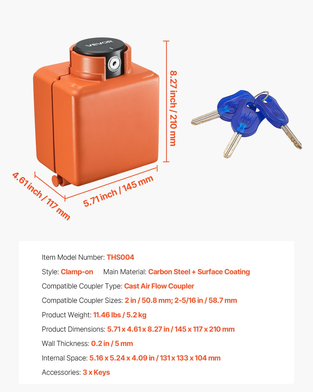 VEVOR three keys included for convenient access and backups.