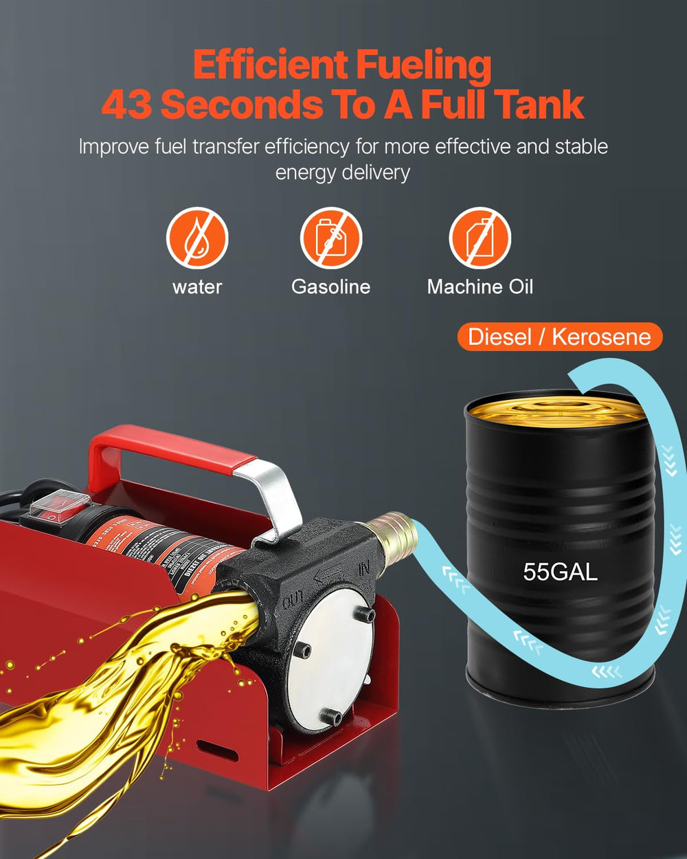 VEVOR pump with automatic shut-off nozzle in action for spill-free fueling