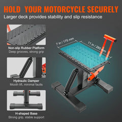 VEVOR dirt bike lift stand adjustable height supports engine center positioning for easy access