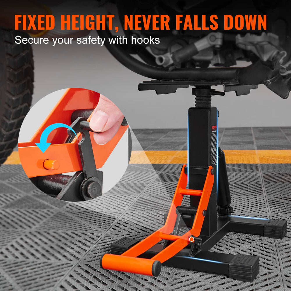 VEVOR dirt bike lift stand anti-slip base keeps stability on varied garage floors