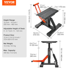 VEVOR dirt bike lift stand compact storage fits in a home garage when not in use