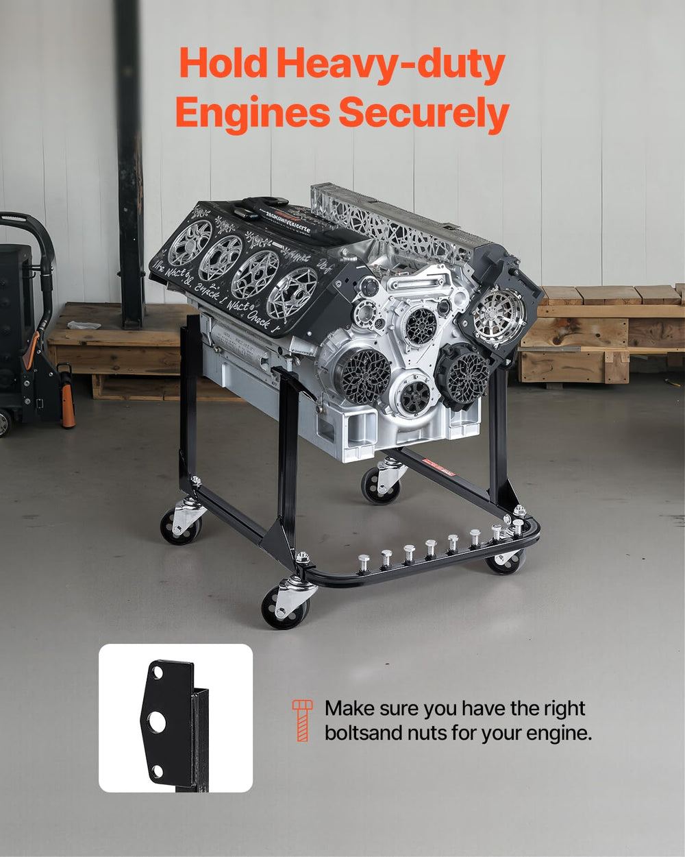 VEVOR Engine Stand steel frame highlights durability for long-term engine work.