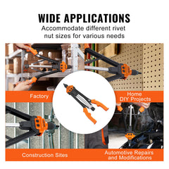 VEVOR ergonomic rubber handle delivers comfortable grip during long riveting sessions.