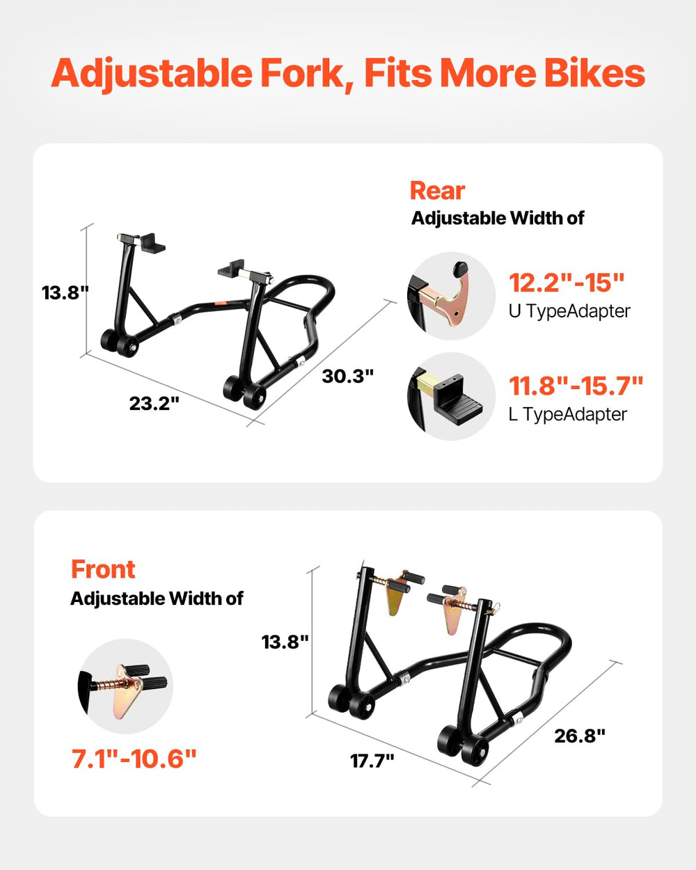 VEVOR front wheel dual fork head adjustable width for precise fit