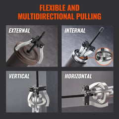 VEVOR three-jaw setup stabilizes heavy bearing removal.