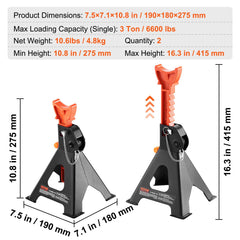 VEVOR 3-Ton jack stands nine position height adjustment fits varied undercarriages.