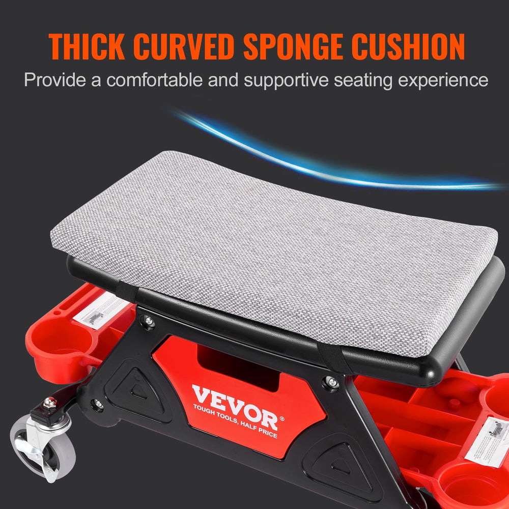 Soft cushion and curved seat from VEVOR support comfortable maintenance sessions.