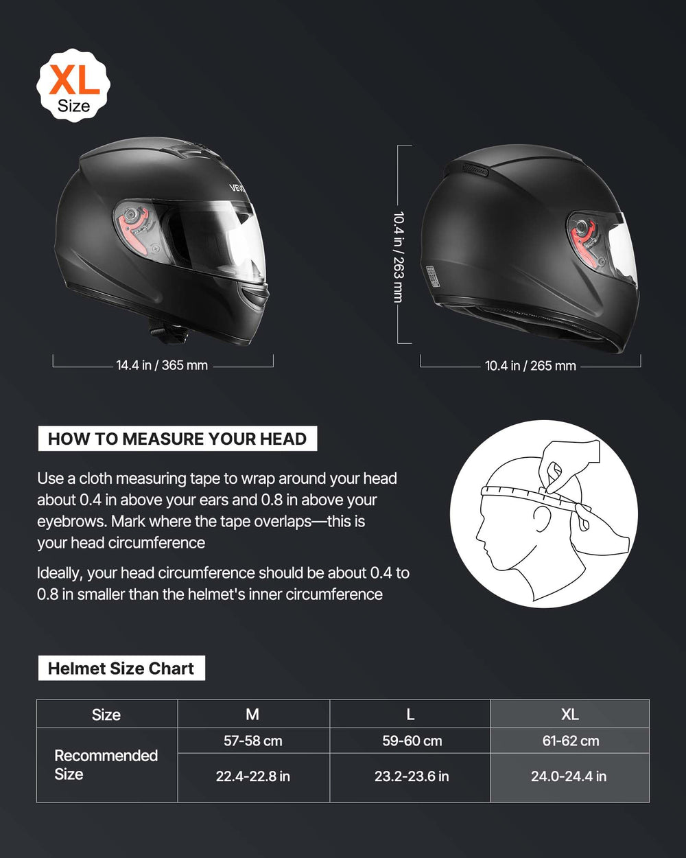 VEVOR full-face helmet dual visors open, enabling quick glare control for variable light.
