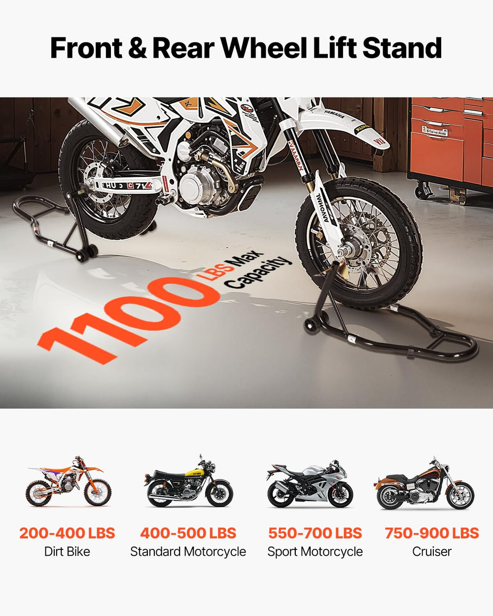 VEVOR motorcycle stand lift rear U L fork swingarm for secure rear service