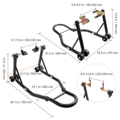 VEVOR stand lifting a motorcycle for maintenance and storage