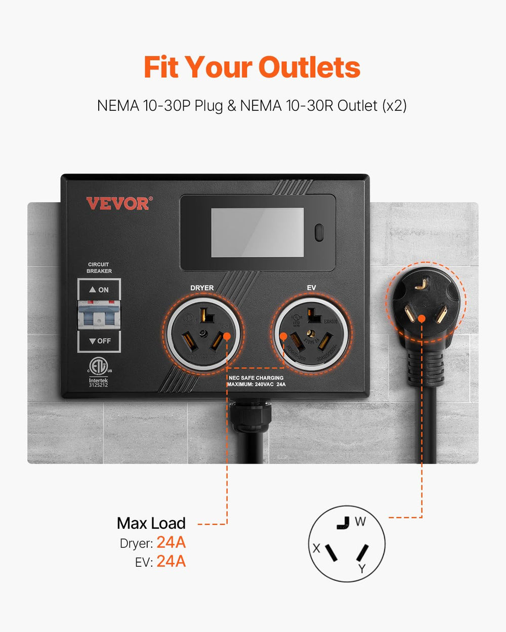 VEVOR NEMA splitter dual outlets arranged for simultaneous charging use