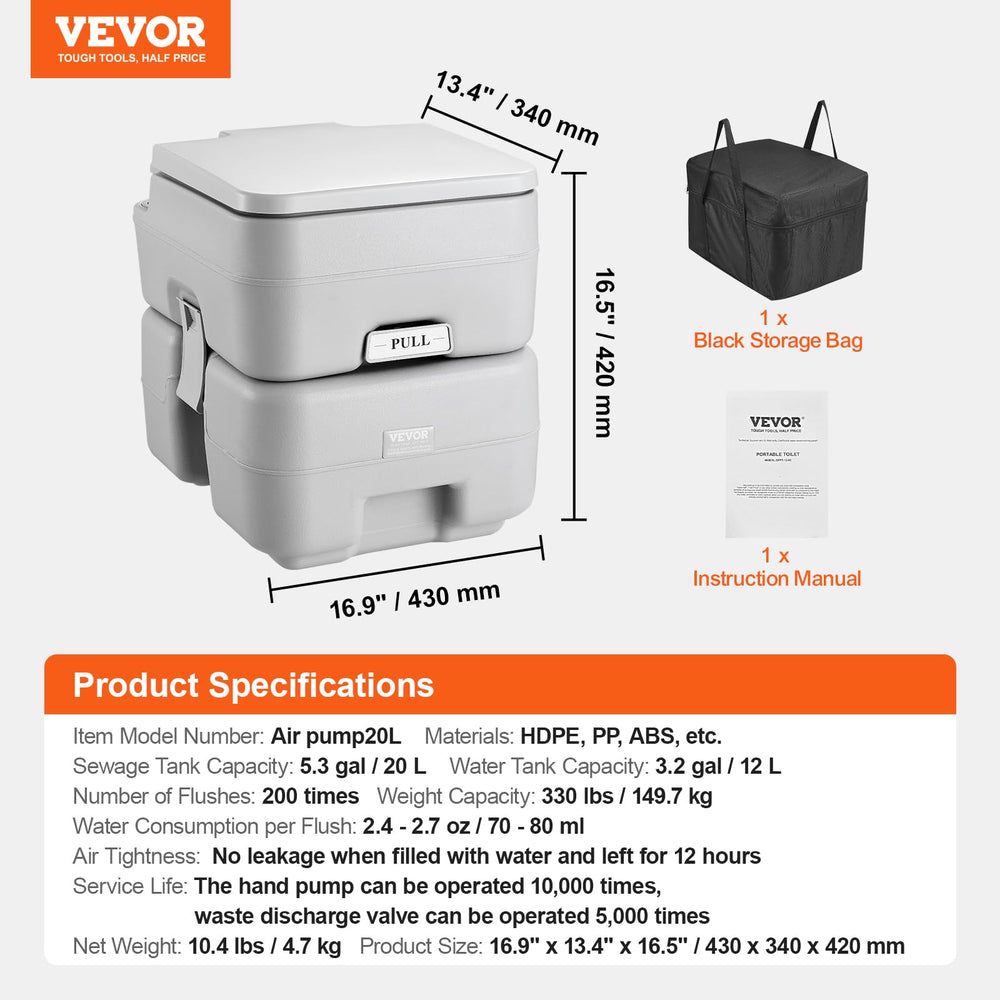 VEVOR odor reducing design for travel toilets.