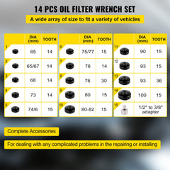 VEVOR oil filter socket 68mm 14F fits a range of vehicles with precision.