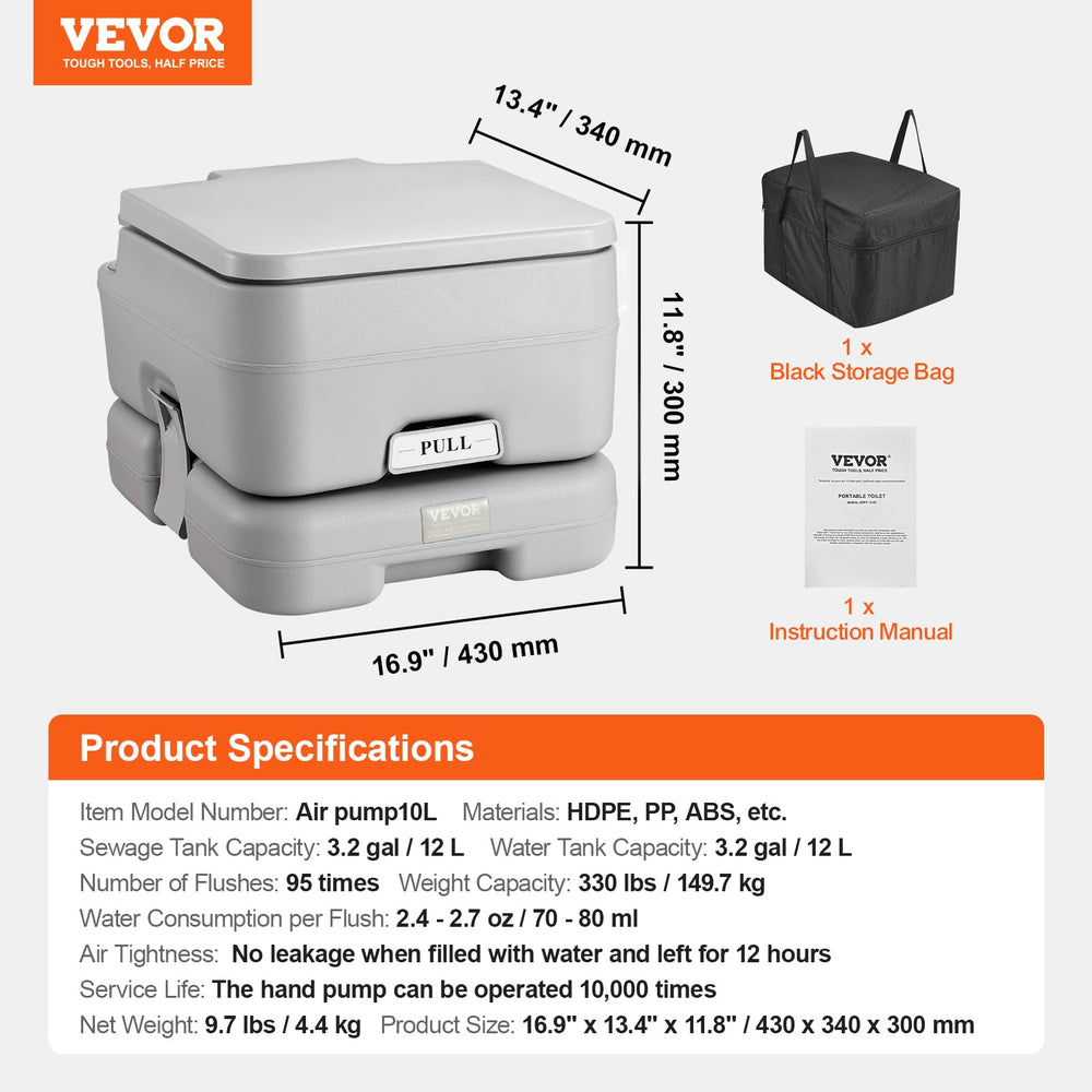 VEVOR portable toilet built-in storage bin keeps detergents handy.