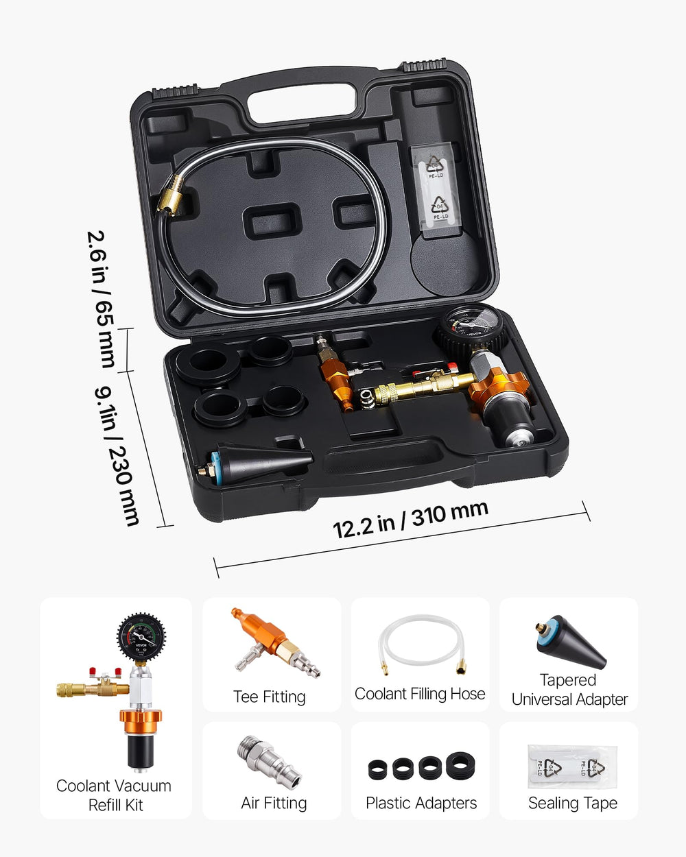 VEVOR Radiator Vacuum Refill Kit thread seal tape prevents leaks