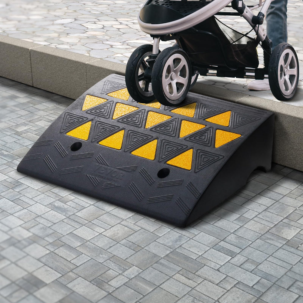 VEVOR Rubber Curb Ramp screw grooves enable secure permanent mounting.