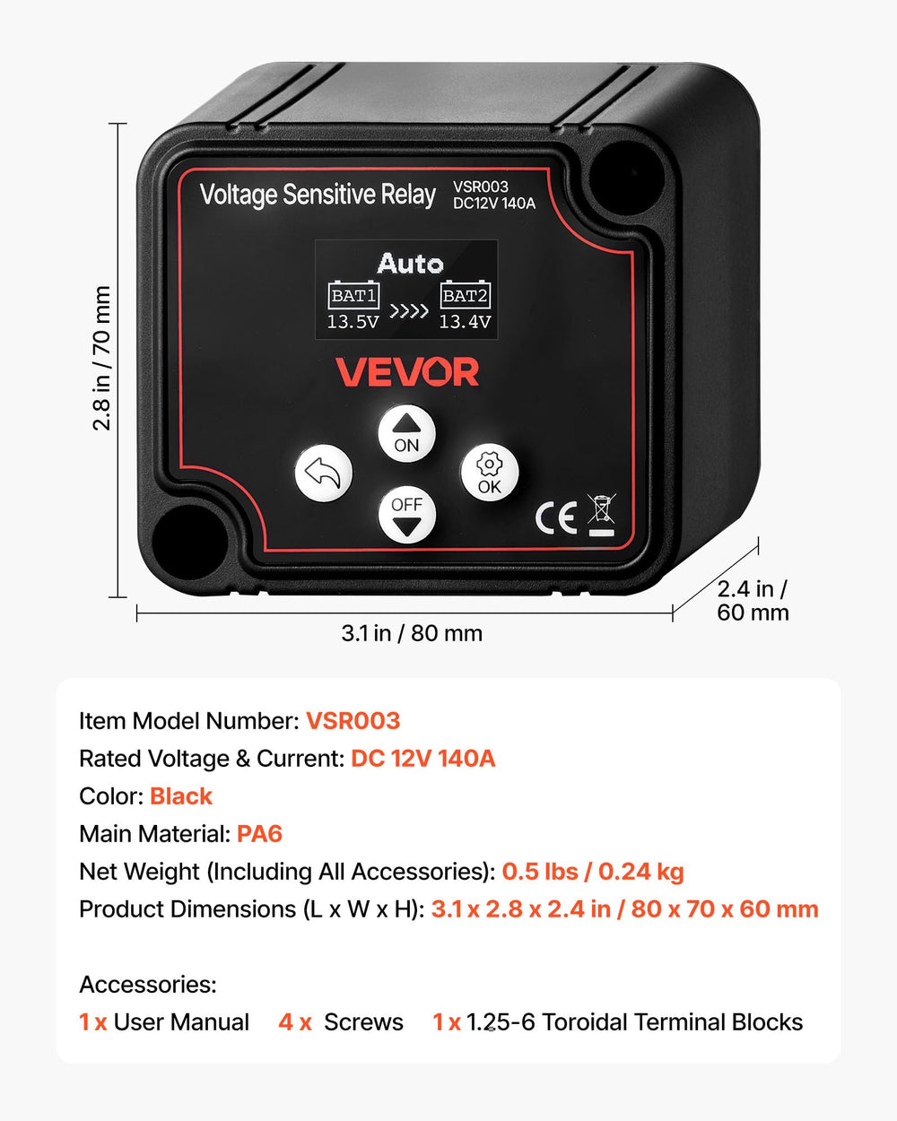 VEVOR RV, truck, and boat auxiliary battery system for reliable power management.