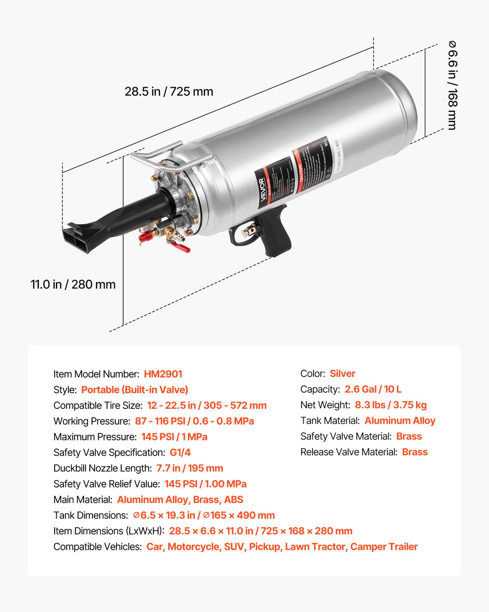 VEVOR safety valve detail highlights overpressure protection during high‑pressure seating.
