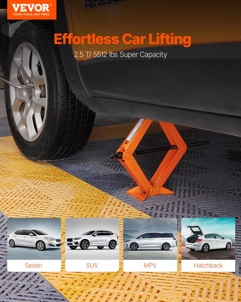 VEVOR scissor jack stable wide base enhances lift stability