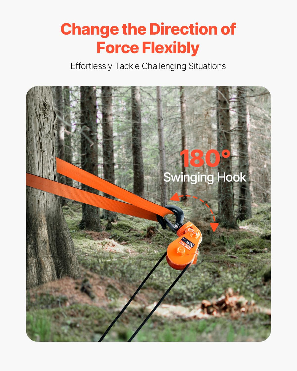 VEVOR snatch block with groove securing 3/8‑inch rope during winching.