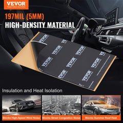 VEVOR 3-in-1 soundproofing structure cross-section with foil, foam, and adhesive.