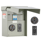 VEVOR Temporary Power Panel front view showing rugged RV-ready outlets for outdoor use.