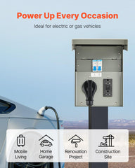 VEVOR Temporary Power Panel side view highlighting compact footprint for camping spaces.
